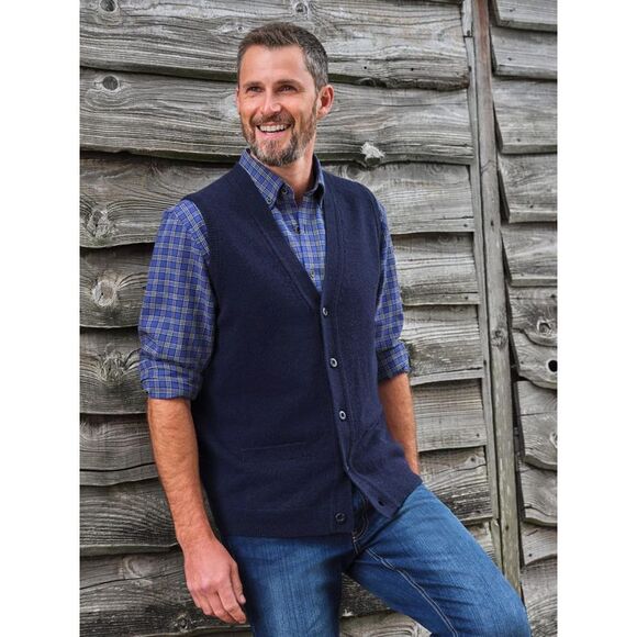 WoolOvers Mens Lambswool Vest / Navy